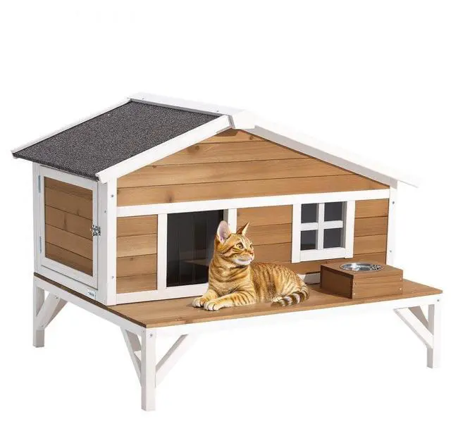 Main image of VEVOR Insulated Cat House Outdoor Waterproof Wooden Cat Shelter with Platform