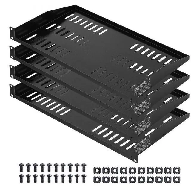 Main image of VEVOR 1U Server Rack Shelf 4 PCS 10 in Depth Vented Wall Rack Mount Shelf Tray
