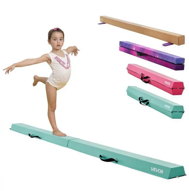 Main image of VEVOR 8FT Folding Gymnastic Balance Beam for Kids with Carrying Bag Mint Green