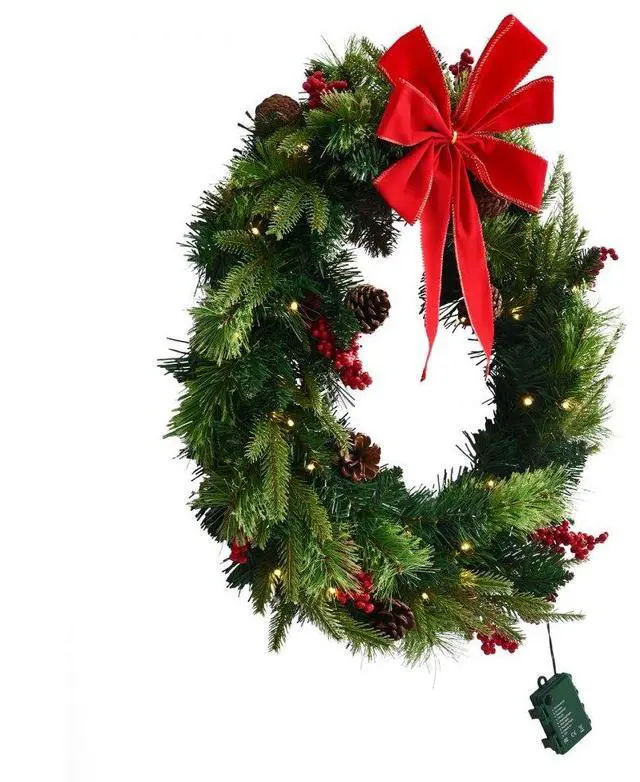 Main image of Christmas Wreath 24 In Pre-Lit Artificial Christmas Wreath with 50 LED Lights
