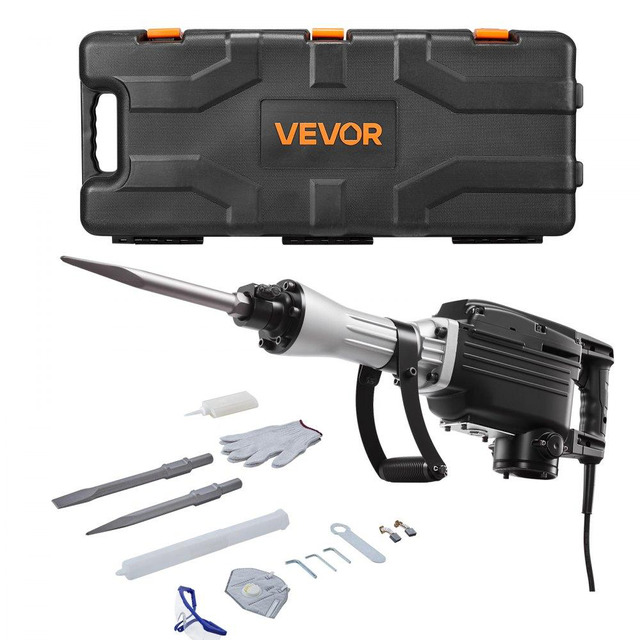 thumbnail interactive-video image 1 of 2200W Electric Demolition Jack Hammer Concrete Breaker – 66J Impact, 4 Chisel Bits Included (JH-65A) 1 of 6