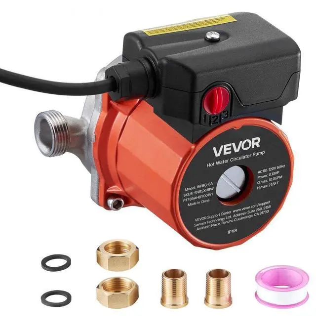 Main image of VEVOR Hot Water Recirculating Pump, 10 GPM, Instant Circulation Circulator Pump System, 3-Speed Control, 0.13 HP, 110-120V, NPT 3/4 in to NPT 1/2 in Adapter, Stainless Steel Head, for Water Heaters