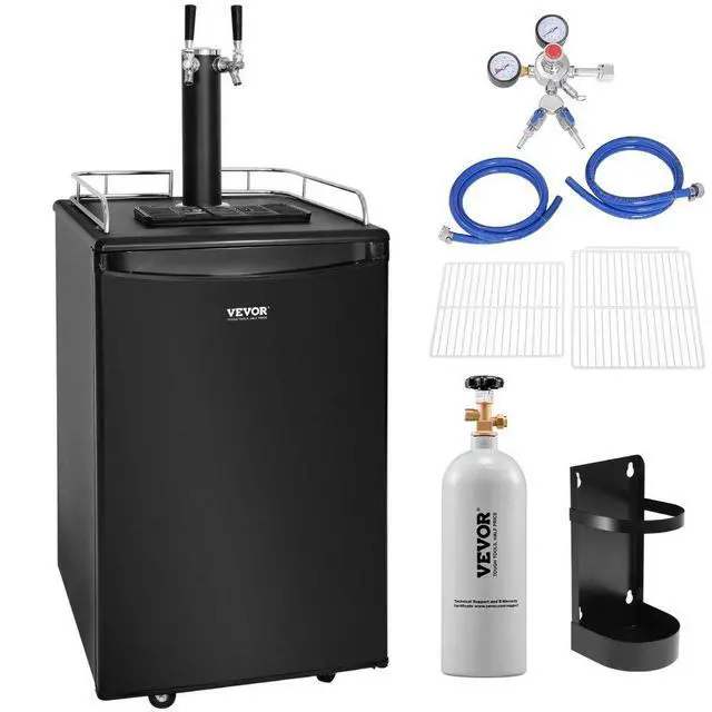 Alt view image 7 of 7 - VEVOR Beer Kegerator, Dual Tap Draft Beer Dispenser, Full Size Keg Refrigerator With Shelves, CO2 Cylinder, Drip Tray & Rail, 32F- 50F Temperature Control, Holds 1/6, 1/4, 1/2 Barrels, Black