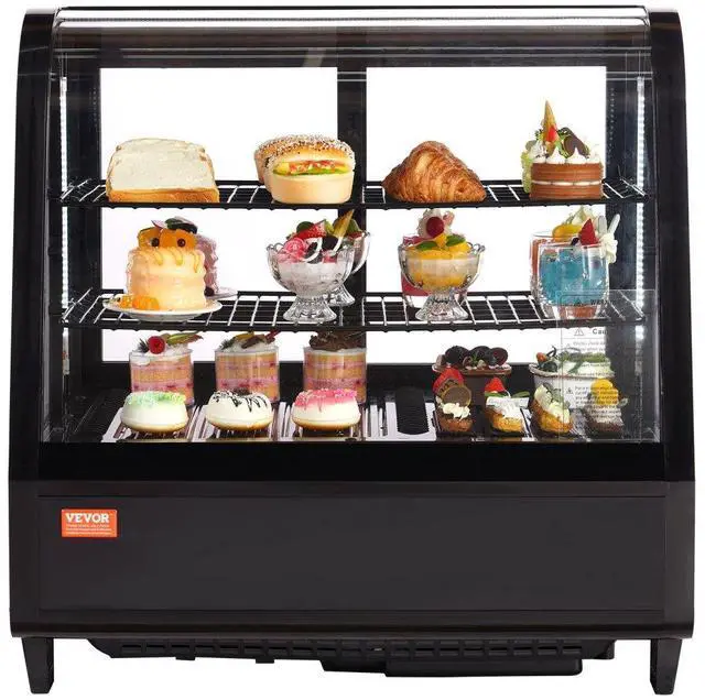 Alt view image 3 of 10 - VEVOR Refrigerated Display Case, 3.5 Cu.Ft./100L, 2-Tier, Countertop Pastry Display Case Commercial Display Refrigerator with LED Lighting, TURBO Cooling, Frost-Free Air-Cooling, Rear Sliding Door