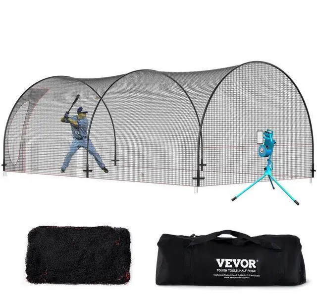 Main image of VEVOR Baseball Batting Cage, Softball and Baseball Batting Cage Net and Frame, Practice Portable Cage Net with Carry Bag, Heavy Duty Enclosed Pitching Cage, for Backyard Batting Hitting Training, 22FT