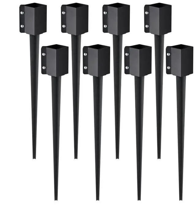 Main image of VEVOR Fence Post Anchor Ground Spike, 8 Pack 36 x 4 x 4 Inches Outer Diameter (Inner Diameter 3.5 x3.5 Inches), Metal Black Powder Coated Post Stake Ground, for Mailbox Deck Garden Railing