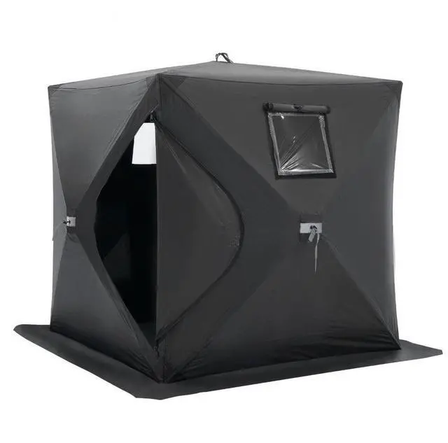 Main image of VEVOR Portable Ice Shelter, 1-2 Person Pop-Up Ice Fishing Tent, 24 Square Feet Fishable Area, Ice Shanty for Winter Fishing, Waterproof Oxford Ice Cube with Anchors/Ropes/Carrying Bag, 60"x60", Black