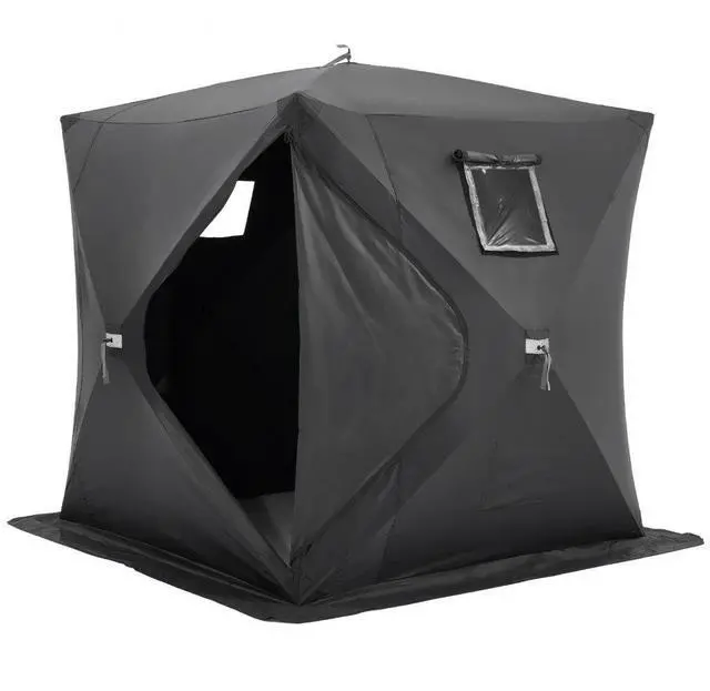 Main image of VEVOR Portable Ice Shelter, 3-4 Person Pop-Up Ice Fishing Tent, 43 Square Feet Fishable Area, Ice Shanty for Winter Fishing, Waterproof Oxford Ice Cube with Anchors/Ropes/Carrying Bag, 90"x90", Black