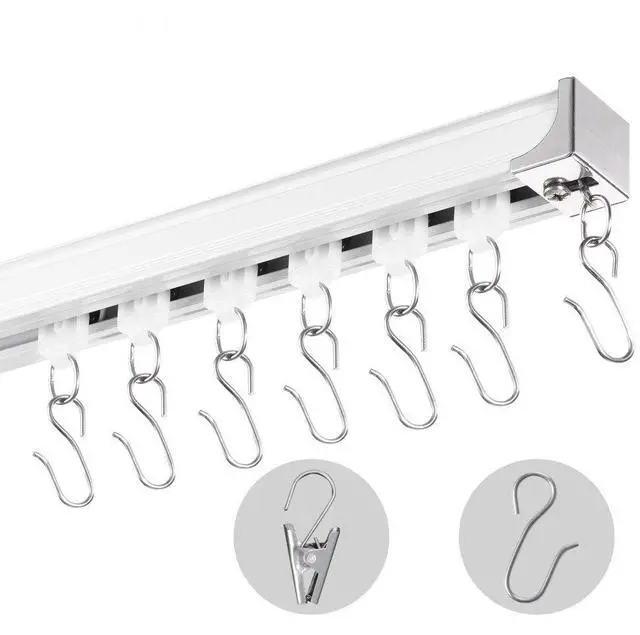 Main image of VEVOR Ceiling Curtain Track Set, 17.7 FT/5.4 Meter, Sliding Ceiling Track System for Curtains, Room Divider Curtain Track Ceiling/Wall Mounted for Living Room Bedroom with Hooks and Hardware, White