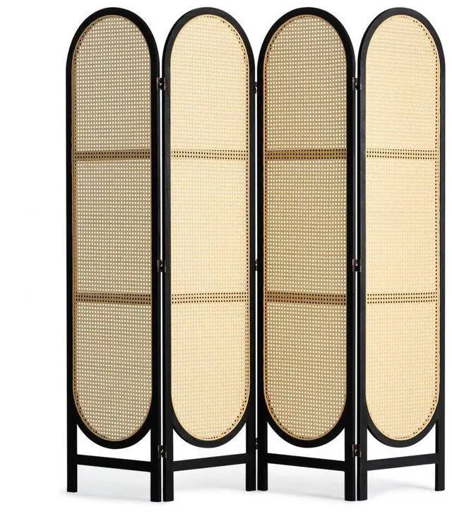 Main image of VEVOR 4 Panel Room Divider, Hand-Woven Rattan Folding Privacy Screens with Hinges, Portable Partition Room Dividers, Wooden Freestanding Wall Divider for Room Separation, Living Room, Bedroom, Brown