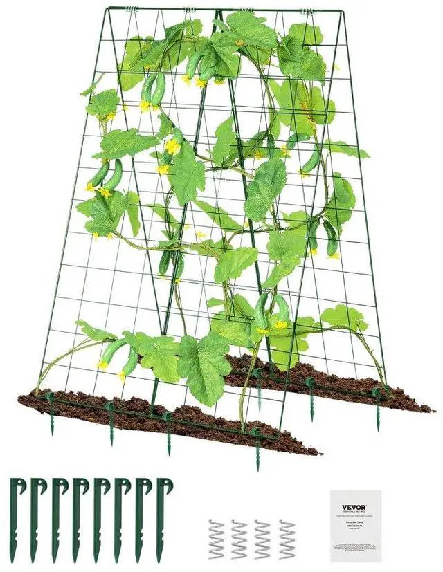 Main image of VEVOR Cucumber Trellis for Climbing Plants, 46" x 32" Foldable Cucumber Trellis Set with Plant Clips, Metal Garden Trellis for Raised Bed, Outdoor Plant Grow Support for Tomato, Squash, Vegetable