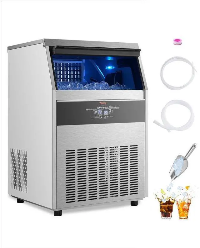 Main image of VEVOR Commercial Ice Maker Machine, 160lbs/24H Ice Maker Machine with 66lbs Storage Capacity, 80 Ice Cubes in 15 Minutes, LED Digital Display Freestanding Self-Cleaning for Bar Office Restaurant