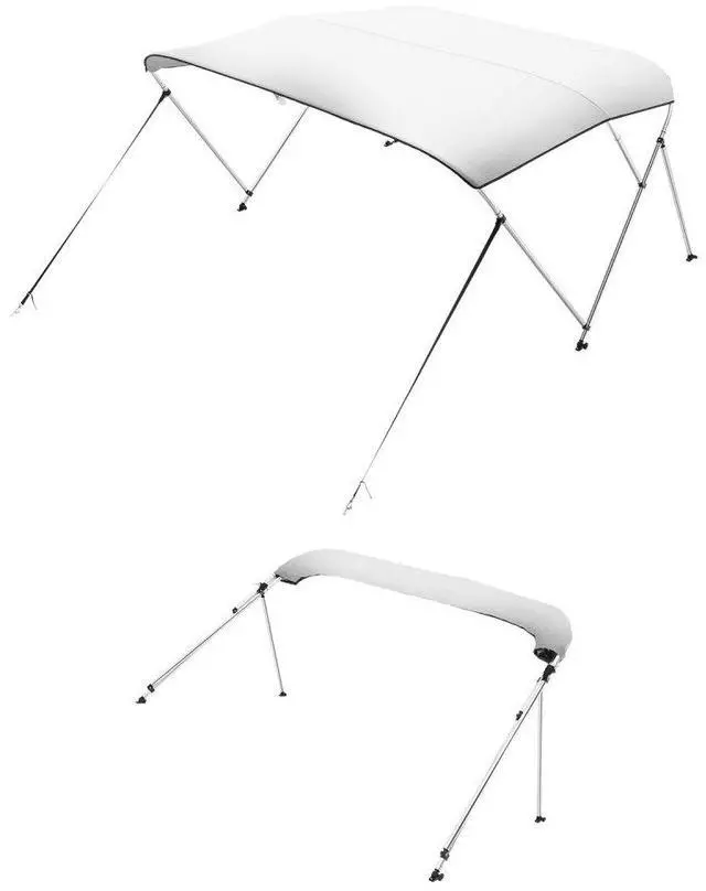 Main image of VEVOR 3 Bow Boat Bimini Tops, 600D Polyester Canopy with Aluminum Alloy Frame, Waterproof & Sun Shade Boat Awning Canopy with Storage Bag, 2 Support Poles, 4 Straps, 6'Lx(54"-60")Wx46"H, Light Grey