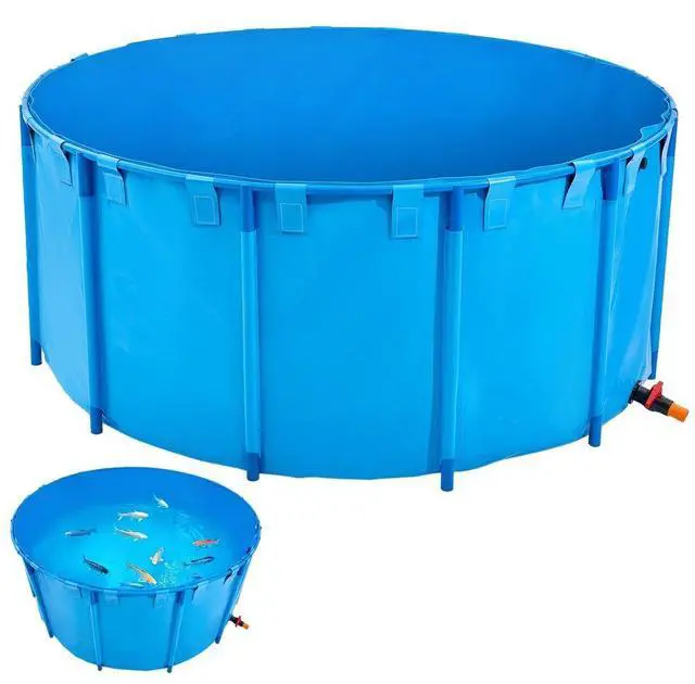 Main image of VEVOR Canvas Fish Pond, 1320 Gal Capacity Above Ground Fish Pond, Foldable PVC Koi Tank, Round Goldfish Tank with Stable Frame and Drain Valve, for Aquaculture, Koi Breeding, and Irrigation (Blue)