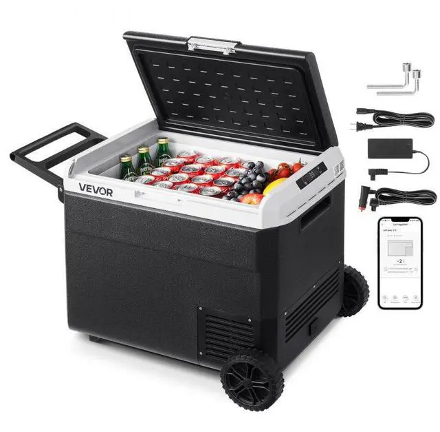 Main image of VEVOR 12 Volt Car Refrigerator, 63.4QT/60L Car Fridge, Portable Electric Cooler with Wheels and Handle, -4~68, 12/24V DC and 100- 240V AC Compressor Freezer for Outdoor, Camping, Travel, RV