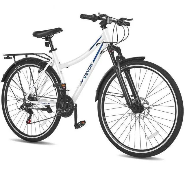 Main image of VEVOR Hybrid Bike, Lightweight Aluminum Frame Bike, 700c Wheel Men and Women Hybrid Bicycle, Step-Through Adult Urban City Commuter Bikes, 21-Speed Shimano Drivetrain, Dual Brakes, Front Suspension