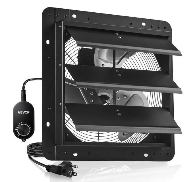 Main image of VEVOR 14 inch Shutter Exhaust Fan, Wall Mounted Attic Vent Fan with Variable Speed Controller, 1400 CFM, AC Motor, Heavy-duty Steel, Low Noise for Shed, Garage, Greenhouse Ventilation Cooling, Black