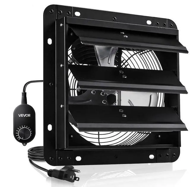 Main image of VEVOR 10 inch Shutter Exhaust Fan, Wall Mounted Attic Vent Fan with Variable Speed Controller, 900 CFM, AC Motor, Heavy-duty Steel, Low Noise for Shed, Garage, Greenhouse Ventilation Cooling, Black
