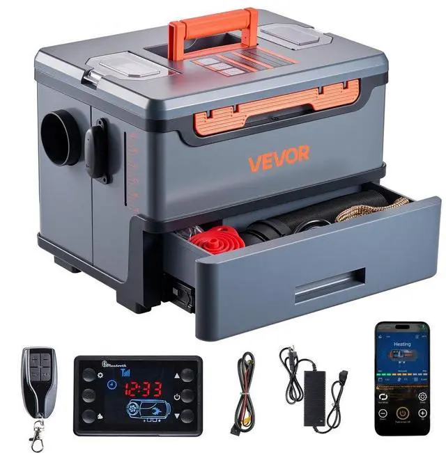 Main image of VEVOR Diesel Heater, 8KW, DC 12V/24V, All in One Portable Diesel Air Heater with Bluetooth APP Control, Remote Control and LCD Screen, 1.3 Gal Fuel Tank for Trucks, Vans, RVs, Campers, and Garages