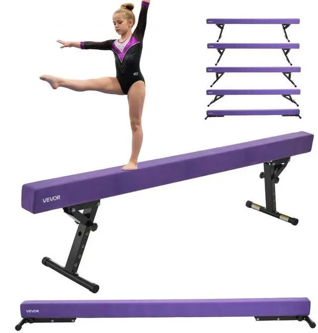 Main image of VEVOR Adjustable Balane Beam for Kids, 8FT Gymnastics Beam, High and Low Floor Beams of 5 Adjustable Heights for All Gymnastic Levels, Professional Gymnastic Equipment for Home and Gym Center, Purple