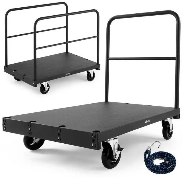 Main image of VEVOR Drywall Cart Dolly, 1800 lbs Load Capacity, 2-in-1 Steel Panel Truck Cart with 5 inch Swivel Casters, 36 x 24 inch Platform Truck with 3 Side Handrails for Factory, Warehouse, Garage, Black