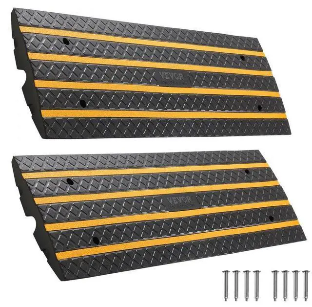 Main image of VEVOR Car Driveway Rubber Curb Ramp, 33069 lbs Load Capacity, 2.6 inch Rise Curbside Bridge Ramp with Yellow Reflective Strips, Suitable for Loading Dock, Warehouse, Garage, Sidewalk (2 Pack)