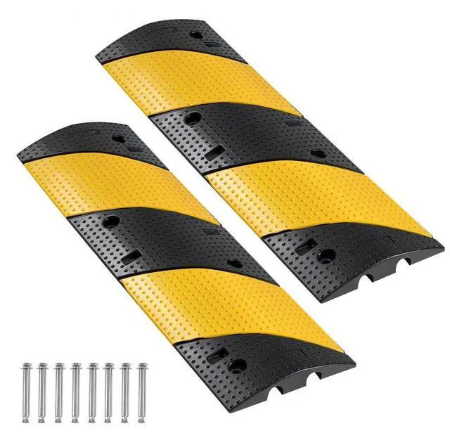 Main image of VEVOR 40 in Rubber Speed Bump, 2 Pack, 2 Channel Heavy Duty Traffic Speed Hump, 22000 lbs/Axle Load Capacity, Cable Protector Ramp with Expansion Screws, for Asphalt Concrete Gravel Driveway and Road