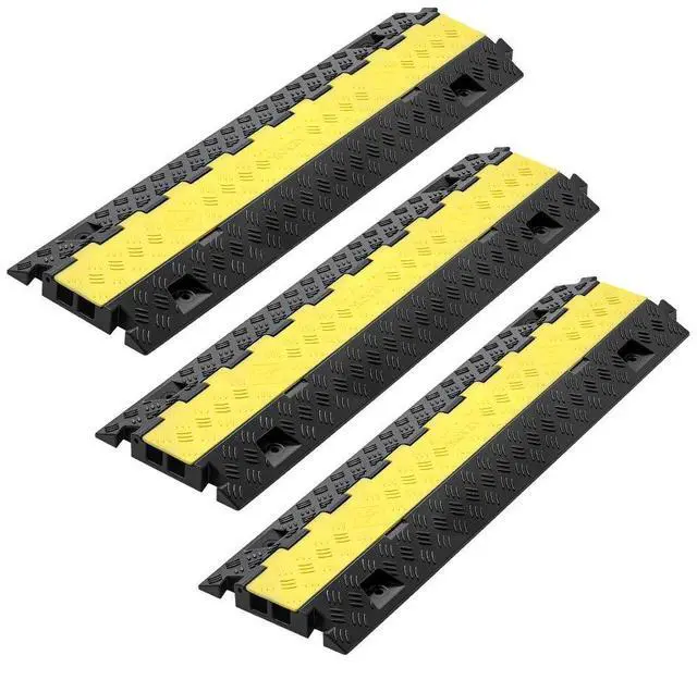 Main image of VEVOR Cable Protector Ramp, 22,000 lbs/axle Capacity, 2 Channel Heavy Duty TPU Cord Hose Wire Cover, 1.2 x 1.1 in Channel, Traffic Speed Bump with Flip-Open Top Cover, for Indoor Outdoor Use, 3 Pack