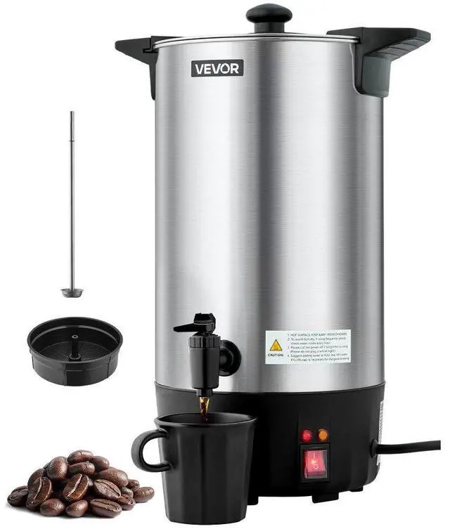 Main image of VEVOR Commercial Coffee Urn, 60 Cup 9 L Hot Beverage Dispenser with Dripless Faucet, Quick-Brewing Stainless Steel Large Commercial Coffee Maker, for Catering, Business, Party, Church & Restaurant