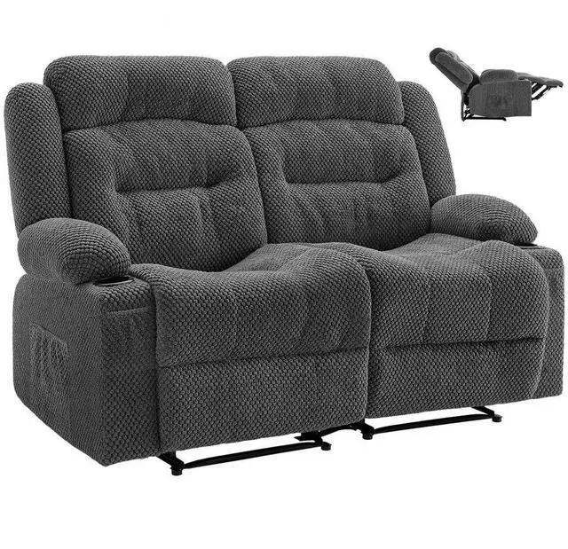 Main image of VEVOR Loveseat Recliner Sofa, Manual Reclining Couch with Heating and Massage, Soft Corduroy Recliner Sofa with USB Ports, Cup Holders and Side Storage Bags, Dual Loveseat Chair for Living Room, Grey