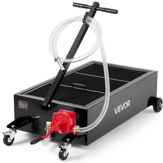 Main image of VEVOR Low Profile Oil Drain Pan, 25 Gallon Capacity, Rolling Oil Drain Pan with Manual Pump, 7.2 ft Hose & T Folding Handle, Leak-proof & Corrosion-resistant, Fit for Cars, SUVs, Trucks, ATVs, Black