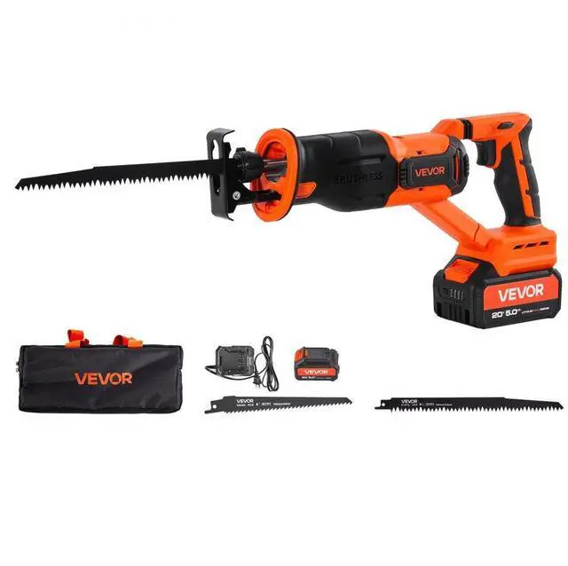 Main image of VEVOR Cordless Reciprocating Saw, 20 V, 3000 SPM Variable Speed, 1 inch Stroke Length, Electric Reciprocating Saw with Battery, Charger, 8 Blades, and Carrying Bag, for Wood and Plastic Cutting