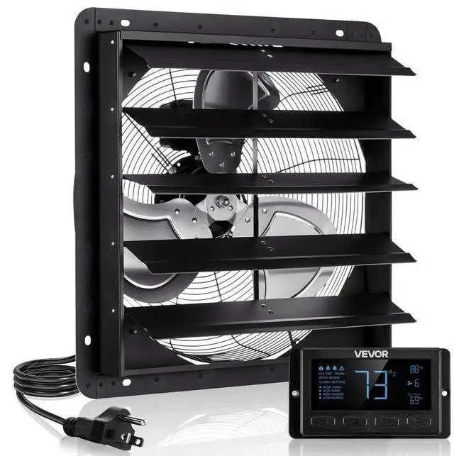 Main image of VEVOR 20 inch Shutter Exhaust Fan, Wall Mounted Attic Vent Fan with Smart Programming Variable Speed Temperature Control, 4800 CFM,EC Motor,Timer, for Shed,Garage,Greenhouse Ventilation Cooling,Black