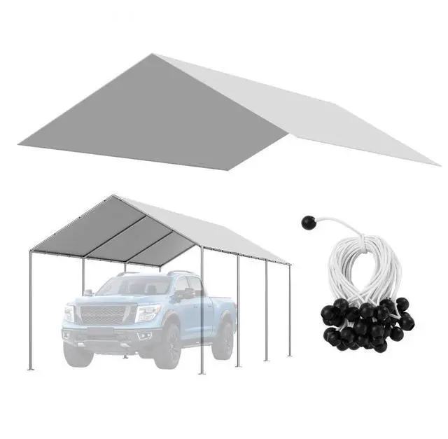 Main image of VEVOR Carport Replacement Canopy, 10 x 20 ft Potable Garage Tent Top Tarp, UV-Resistant & Waterproof Car Shelter Tarp, Heavy Duty Car Port Cover with Ball Buggees, Grey, Frame Not Included