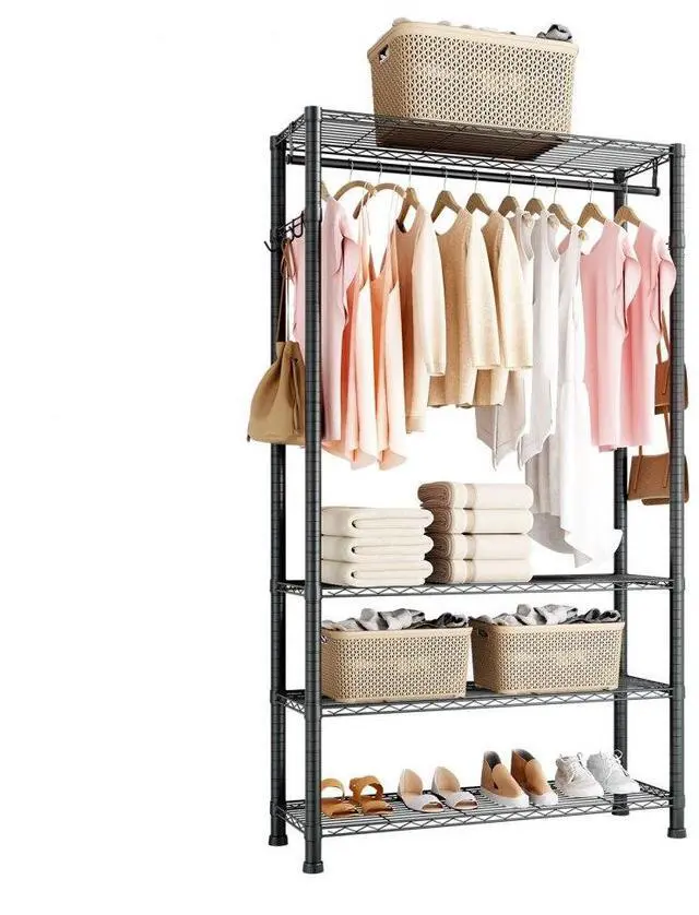 Main image of VEVOR Clothing Garment Rack, Heavy Duty Clothing Garment Rack, 4 Adjustable Tiers Clothing Racks with Carbon Steel, 500 lbs Load Capacity Closet Wardrobe for Bedroom, Clothing Store, Hallway