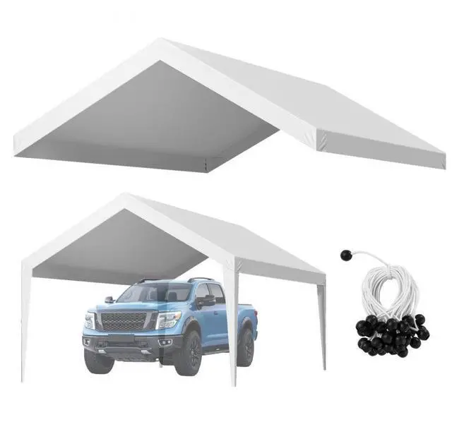 Main image of VEVOR Carport Replacement Canopy, 12 x 20 ft Potable Garage Tent Top Tarp, UV-Resistant & Waterproof Car Shelter Tarp, Heavy Duty Car Port Cover with Ball Buggees, White, Frame Not Included