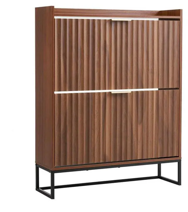 Main image of VEVOR Shoe Cabinet with 2 Flip Drawers, Mid-Century Shoes Storage Cabinet with Anti-Tipping Device, Freestanding Fluted Shoe Organizer, Ideal for Entrance, Hallway, Bedroom, Living Room, Walnut