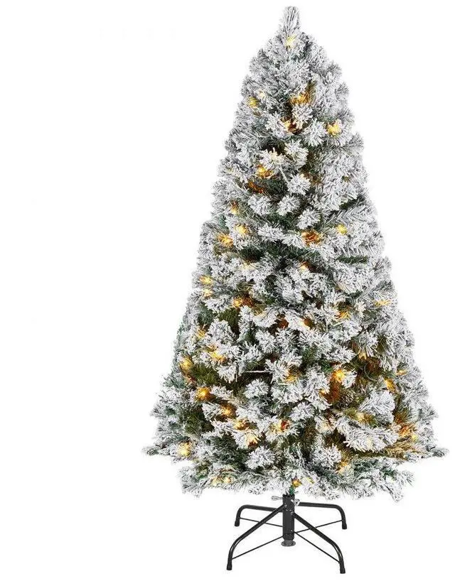 Main image of VEVOR Christmas Tree, 4ft Prelit Flocked Artificial Tree, Full Holiday Xmas Deco Trees with 120 Warm White LED Lights, 8 Lighting Modes & 539 Branch Tips for Home Party Office Decoration