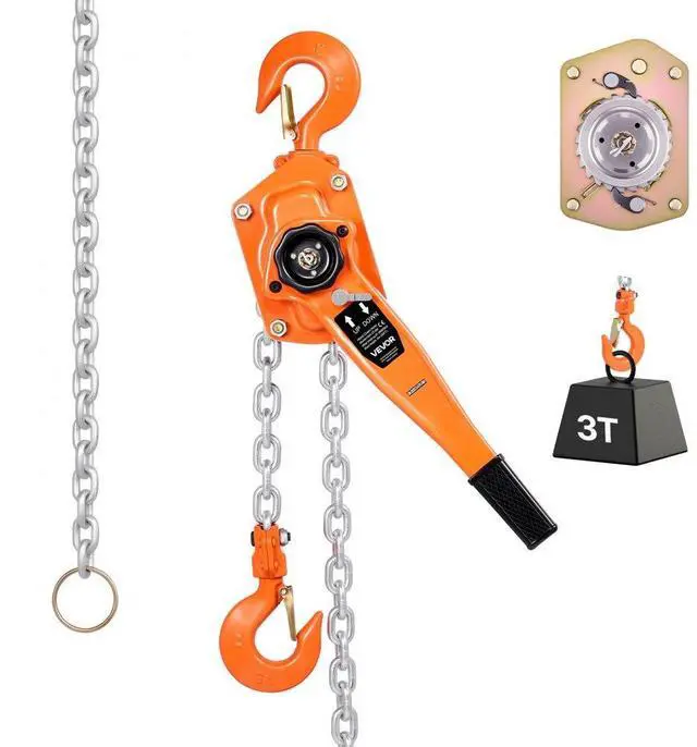 Main image of VEVOR Manual Lever Chain Hoist, 3T 6600LBS Capacity Heavy Duty Come Along, 10FT Lift G80 Alloy Steel Chain With Dual Pawl Mechanical Brake,360°Rotating Hooks, for Warehouse Construction Garage