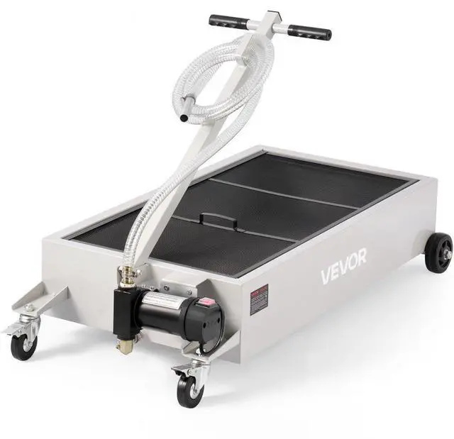 Main image of VEVOR Low Profile Oil Drain Pan, 20 Gallon Capacity, Rolling Oil Drain Pan with Electric Pump, 7.2 ft Hose & T Folding Handle, Leak-proof & Corrosion-resistant, Fit for Cars, SUVs, Trucks, ATVs, White