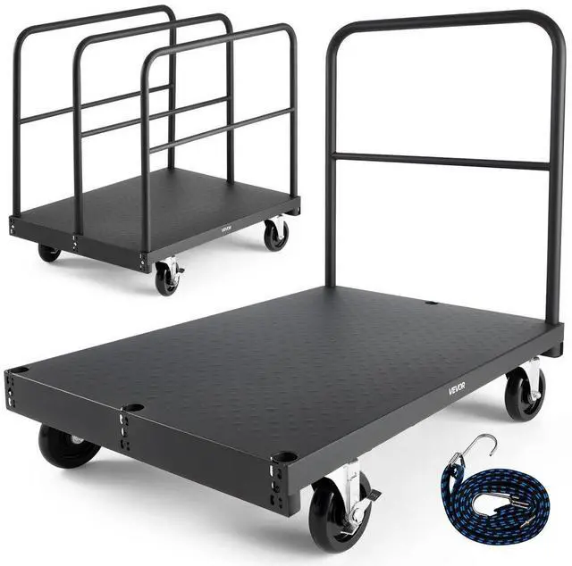 Main image of VEVOR Drywall Cart Dolly, 1800 lbs Load Capacity, 2-in-1 Steel Panel Truck Cart with 5 inch Swivel Casters, 36 x 24 inch Platform Truck with 4 Side Handrails for Factory, Warehouse, Garage, Black