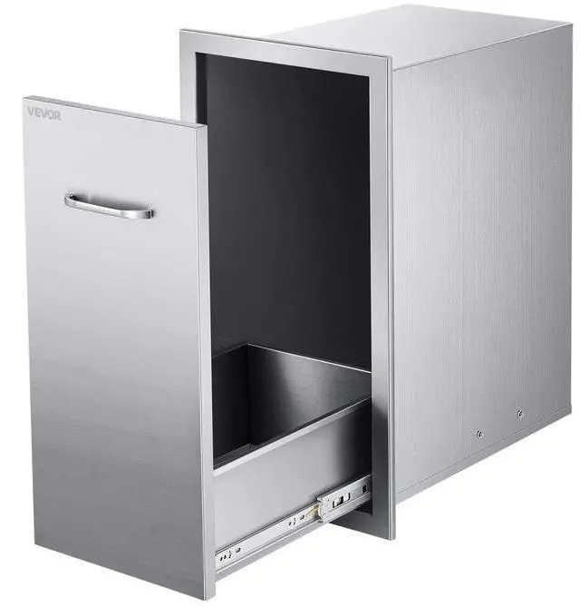 Main image of VEVOR Outdoor Kitchen Trash Drawer, 11.81"W x 19.6"D x 23.62"H Interior Storage, Multi-Purpose Outdoor Kitchen Drawers Stainless Steel, 55 lbs Max Capacity per Tier, for Outdoor BBQ Island Kitchen