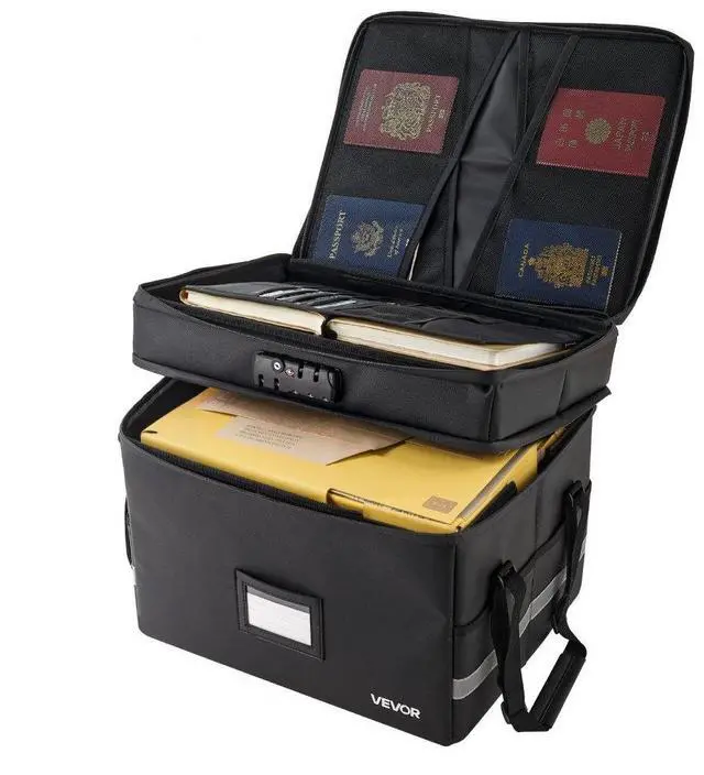 Main image of VEVOR Fireproof Document Box, 1832  Heat Insulated Fireproof & Waterproof Box with Lock, Portable Two-Layer File Storage Organizer Home Office Travel Use, for Passports, Important Documents, Files