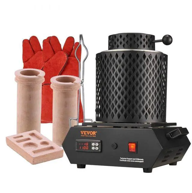 Main image of VEVOR Gold Melting Furnace, 1350W, 2102  Max Temperature, Digital Electric Melting Furnace with 1 kg and 3 kg Ceramic Crucibles, Crucible Tongs, and Gloves, for Gold, Silver, Aluminum, Copper