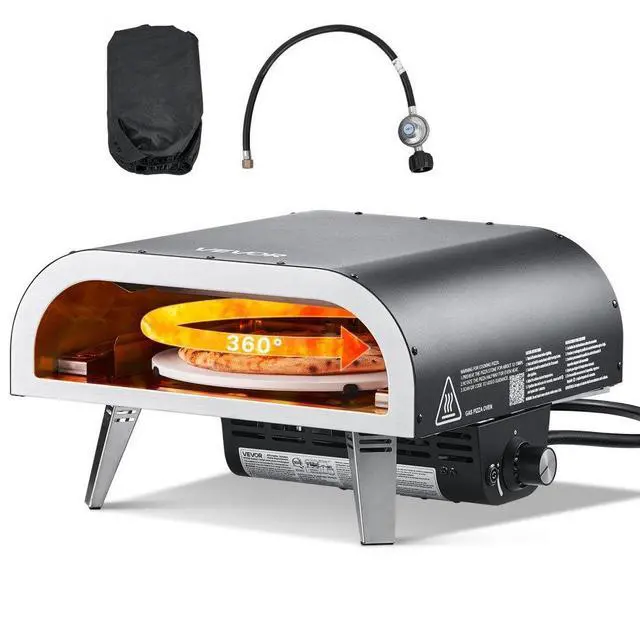 Main image of VEVOR Outdoor Pizza Oven, 12 in Propane Gas Pizza Maker, Portable Pizza-Cooker with  Electric Rotation, Thickened Pizza-Stone, Carry Bag, Propane Pizza-Oven for Outside Backyard Patio Camping, Black