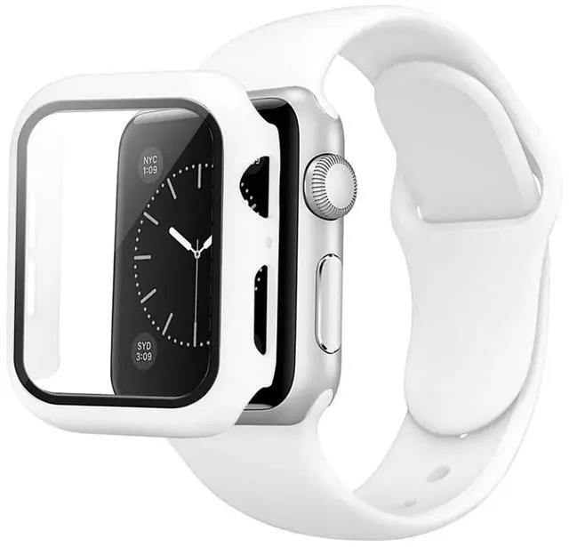 Main image of White Color PC Watch Case With Glass Screen Protector and Silicone Watch Band for Apple Watch 41mm