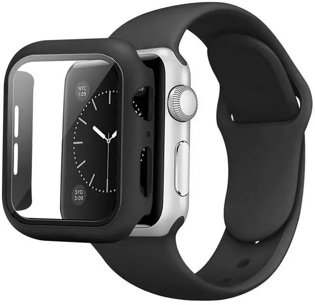 Main image of Black Color PC Watch Case With Glass Screen Protector and Silicone Watch Band for Apple Watch 41mm