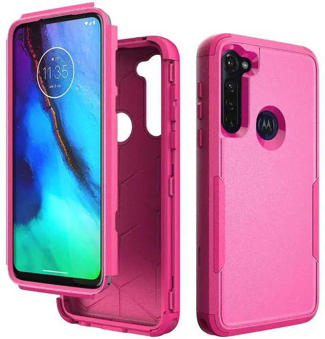 Main image of 3in1 Hybrid Heavy Duty Defender Rugged Armor Military Grade Case MOTOROLA G STYLUS 2020 In Hot pink