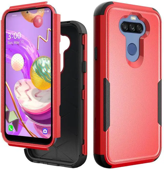 Main image of 3in1 Hybrid Heavy Duty Defender Rugged Armor Military Grade Protective Case For LG STYLO5 In Red