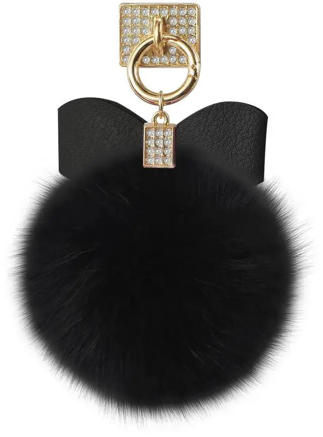 Alt view image 7 of 7 - Reiko REIKO PHONE HOLDER/ FINGER LOOP GRIP WITH RHINESTONE SOFT PUFFY FUR BALL IN BLACK